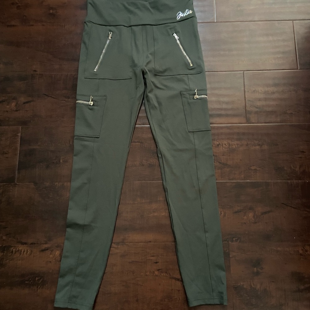Justice Green Leggings With Working Zipper Pockets